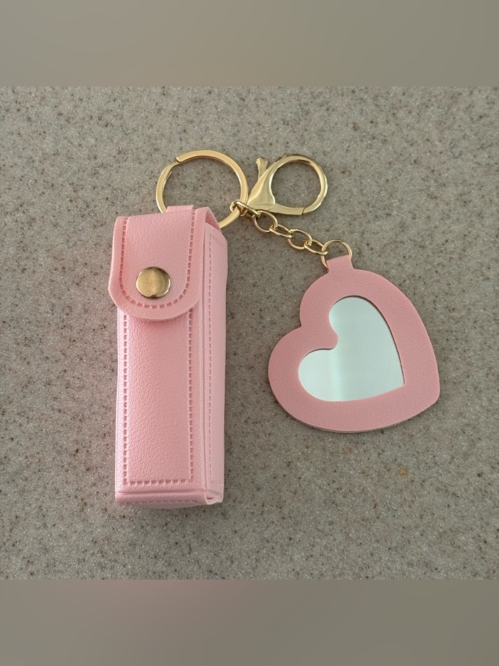 NWT Pink Lipstick Holder Keychain With Heart-Shaped Mirror